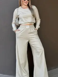 Ladies' casual Minimalist loose suit for autumn and winter, Track pants set, two-piece long pants suit, long-sleeved top with comfortable fabric and simple design