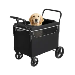 Dog Wagon for Large Dogs, 2-in-1 Push-Pull Pet Stroller with Ramp, Foldable All Terrain Cart for Medium Dogs, Features One-Step Brake, Suitable for Camping & Outdoor Walks