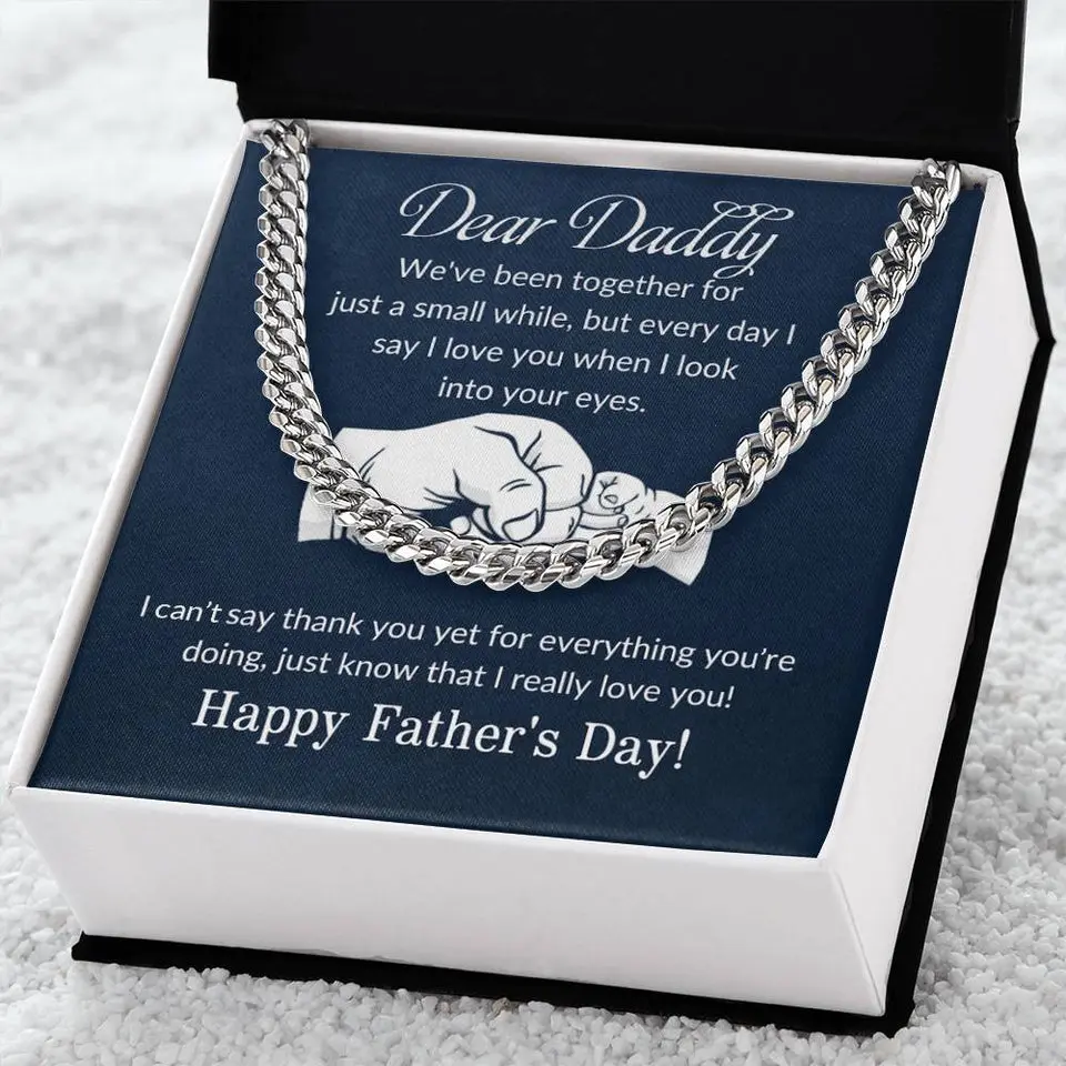 Dear Daddy Cuban Link Chain - Happy Father's Day Card with Chain Design and "I Love You" Message