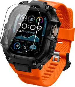 Bands Case Compatible with  Watch Ultra 3/2/1 49mm for Men, Rugged  Band with Tough Shockproof Bumper Case, Heavy Duty Replacement Band (Black/Orange)