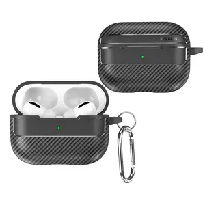For AirPods 1/2/3/4 Pro/Pro 2nd Generation/Pro 3 Case with Carabiner, Carbon Fiber Texture Military Shockproof Cover Wireless Charging Compatible Protective Case