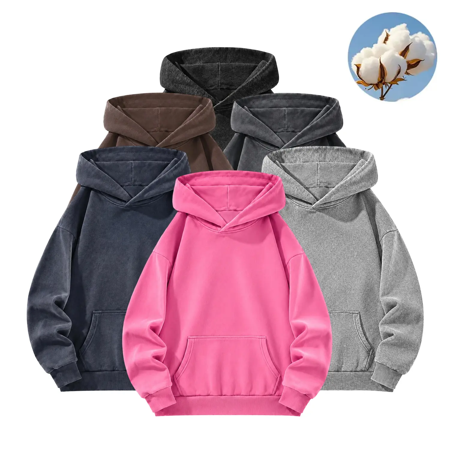 Men's Retro Fleece Lined Hoodie in Soft Cotton, Casual Loose Fit with Kangaroo Pocket and Distressed Acid-Wash Finish, Plain, Cold Wash, Essential Hoodie, Sweatshirt, Kangaroo Pockets, Solid Colors, Athletic Hoodie Pullover, Sporty Chic