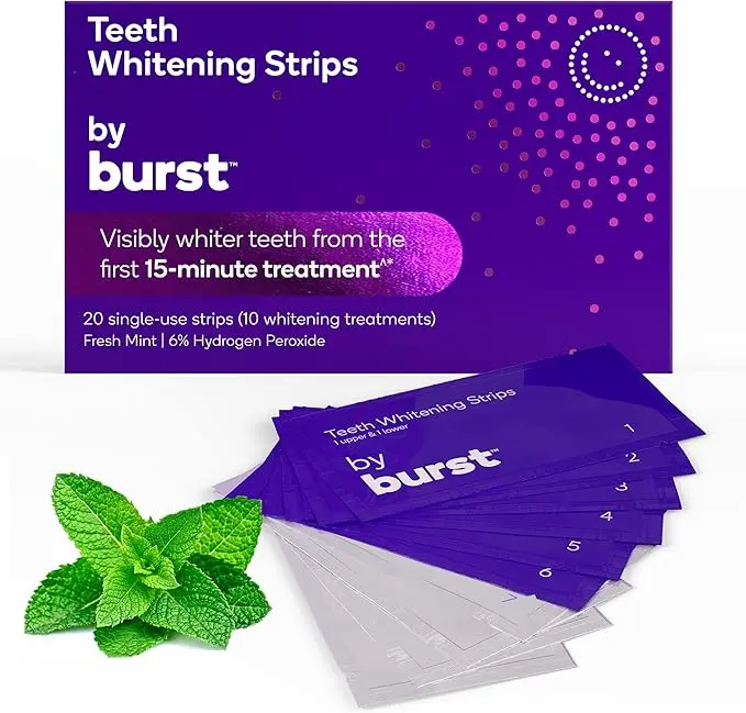 BURST Teeth Whitening Strips for Sensitive Teeth, No-Slip Grip, Dental White Strips Kit, 20 Strips, 10 Treatments, Visibly Whiter Teeth After One Use