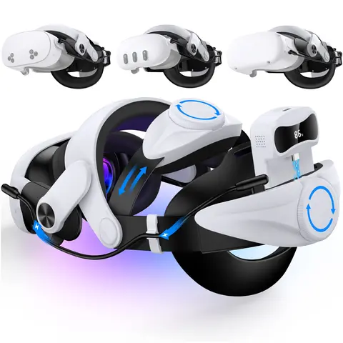 Portable Wireless Elite Battery-Powered VR Head Strap with 7500mAh Pack - 1200g, 55° Flip-Up Design, 2 Adjustable Knobs for Custom Fit, 3H Playtime Extension, Universal for Meta Quest 3S/3/2 VR Devices, 1–2 Days Prep, Suitable for 10 Years and Up Wearers