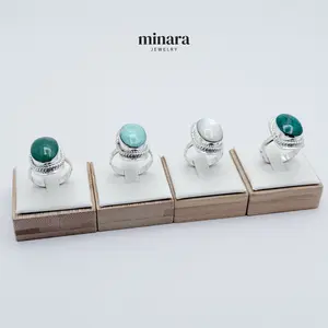 950 Silver Oval Ring with Natural Stone 950 Silver Oval Ring with Natural Stone