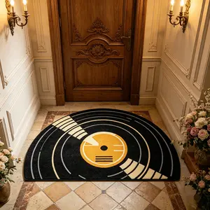 Unique Half-Circle Vinyl Record Pattern Rug, Decorative Rug, Hand Wash Only, Ideal for Living Room, Bedroom, Study, Easy Clean Indoor Decor Carpet