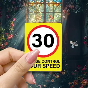Large 27cm A4 30mph Please Control Your Speed Wheelie Bin Sticker, Safety Warning Sign for Roads, Durable Vinyl Material