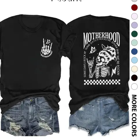 Women's Skull & Letter Graphic Round Neck Tee, Bold Graphic Tee, Casual Fashion Streetwear Drop Shoulder Half Sleeve T-Shirt, Tops for Daily Wear, Ladies Clothes for All Seasons, Casual Everyday Tops, Womenswear