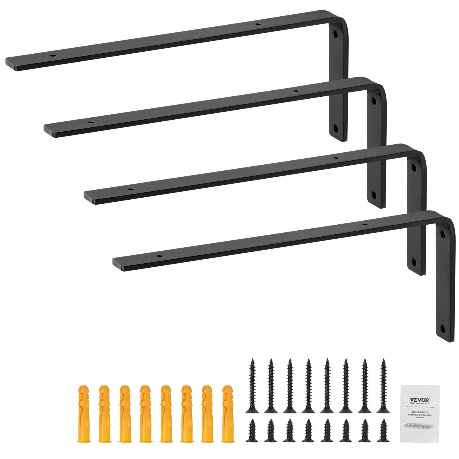 【Summerfinds】VEVOR Shelf Bracket, Heavy Duty Floating Shelf Brackets 10 x 6 in, 4 Pcs Brackets for Shelves, 5mm Thick Matte Black L Shelf Bracket,Steel Shelving Brackets with 160 lbs Load Capacity Decor Decoration