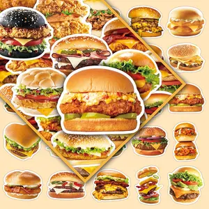 50 Pieces Hamburger Cartoon Cute Food Creative Decorative DIY Stickers for Scrapbooks, Phone Cases, and Car Decals