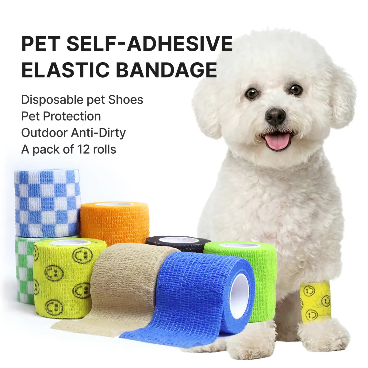 Disposable Dog Paw Wraps 12 Rolls - Super Strong Adhesive, Waterproof, Stain Resistant, Highly Elastic, Comfortable, Eco-Friendly, Adjustable Fit, Travel-Ready, Universal Paw Protection for Dogs & Cats Under 20 Lbs (Indoor/Outdoor Use), All Seasons