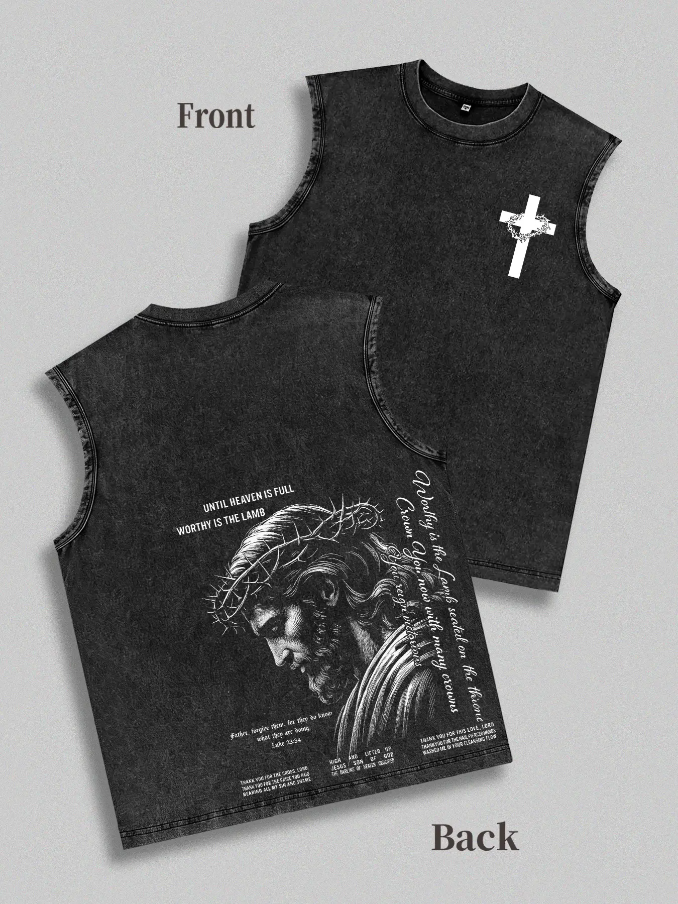 Lucky Brand Men's Christian Casual Round Neck Tank Top - Sleeveless Menswear Undershirt with Jesus Lamb of God, Thorny Crown, Cross Patterns for Faithful Believers