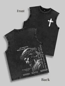 Lucky Brand Men's Christian Casual Round Neck Vest - Jesus Lamb of God, Thorny Crown & Cross Pattern - Graphic, Singlet, Sleeveless Men's Tanks for Faithful Believers