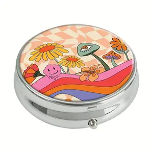 Polypropylene Mushroom Pill Box, 3 Compartment Round Portable Travel Medicine Case, Decorative Pocket Wallet Vitamin Supplement Organizer