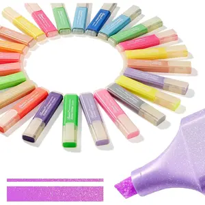 Glitter Highlighters - Chisel Tip, No Bleed - 24 Pack Metallic Colors Cute Highlighter Markers, Pastel Highlighters for Journaling