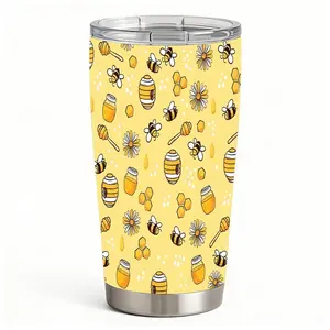 20oz Cute Bee and Honeycomb Pattern Stainless Steel Tumbler， Tumbler with Lid Double Wall Vacuum Insulated Travel Mug