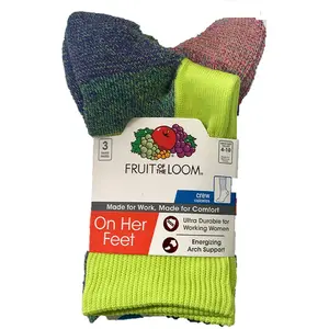 Fruit Of The Loom 3 Pack On Her Feet Crew Comfort Socks