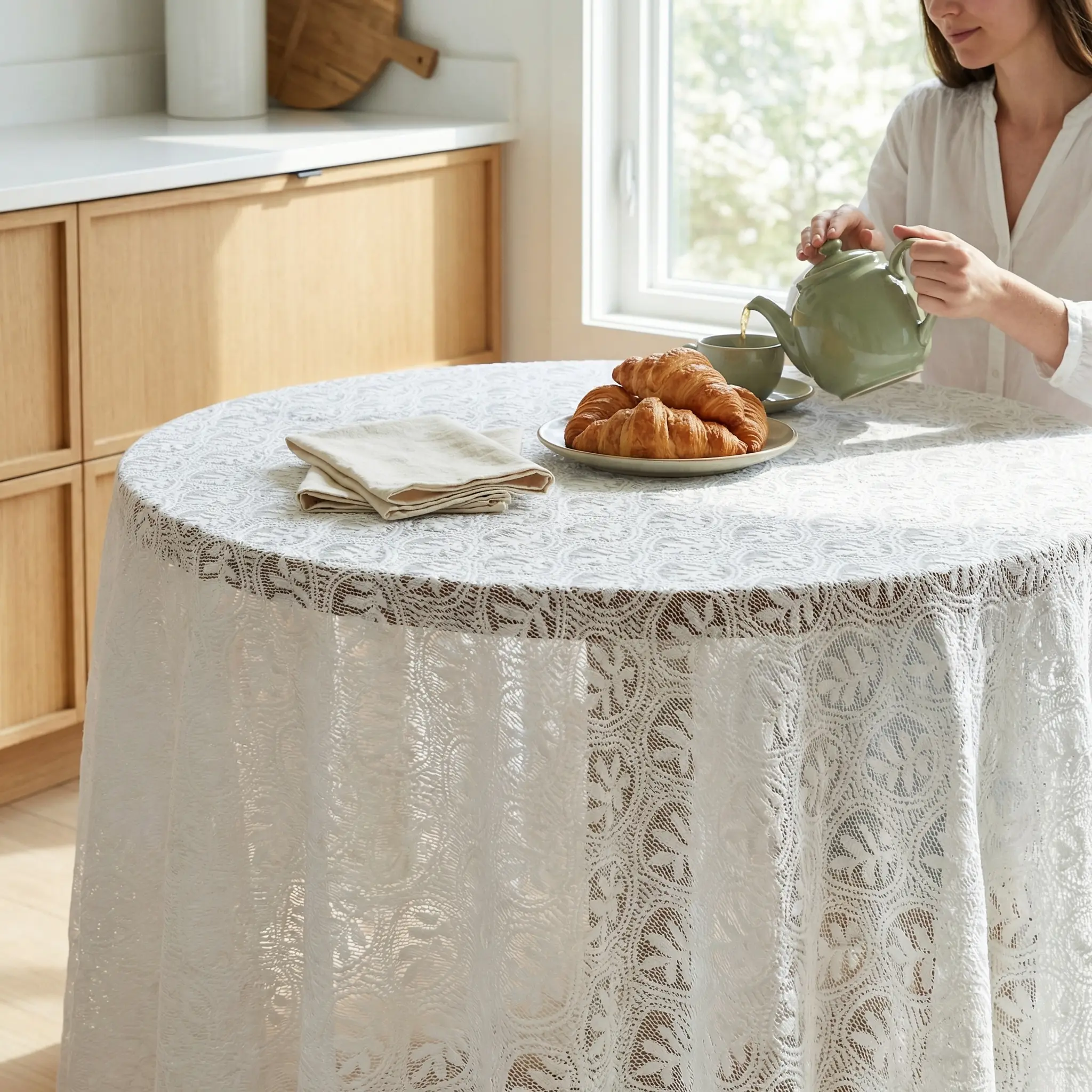 White Lace Tablecloth, Decorative Table Cover with Textured Pattern(2 Pack/39 inch) White Lace Tablecloth, Decorative Table Cover with Textured Pattern(2 Pack/39 inch)