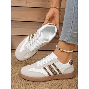 Women's Leopard Accent Lace - Up Leopard Print Sneakers, Casual Comfortable Breathable Walking & Training Shoes, Versatile Retro Sports Footwear for Daily Commuting, Leisure & OutdoorRAIMENTRY