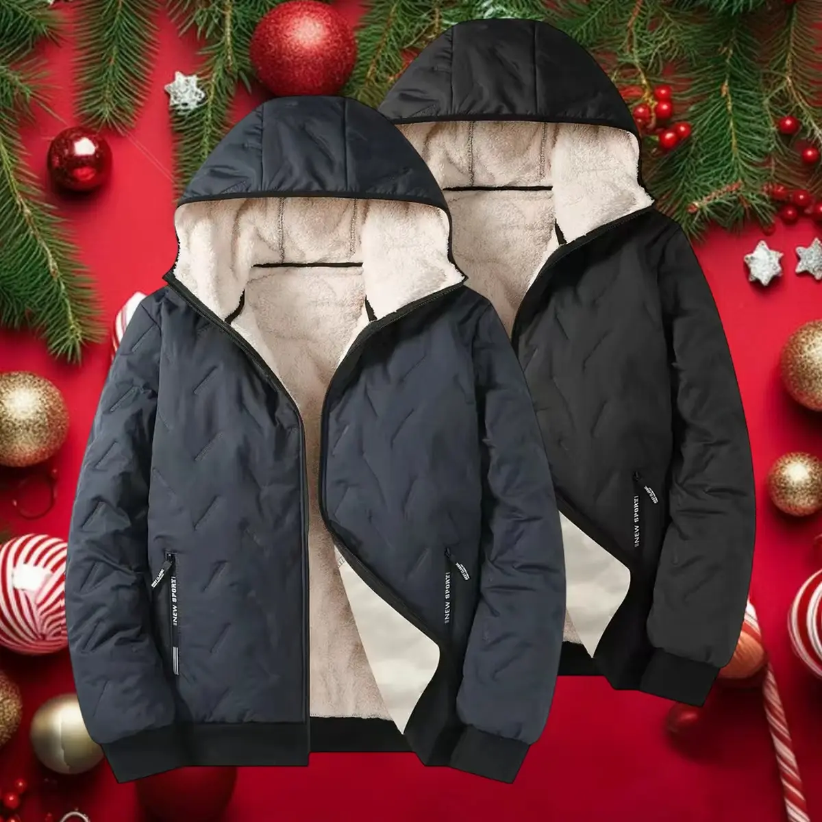 Men's Foldable Fashion Coats, Warm Fleece-Lined Hooded Jacket with Ultrasonic Quilted Design, 100% Polyester Stylish Longsleeves Outerwear