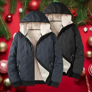 2026 Trendy Men’s Hooded Jacket, Long Sleeve Top, Fleece-Lined Warm Outerwear, Unique Ultrasonic Quilted Stitch Design, 100% Polyester Fabric