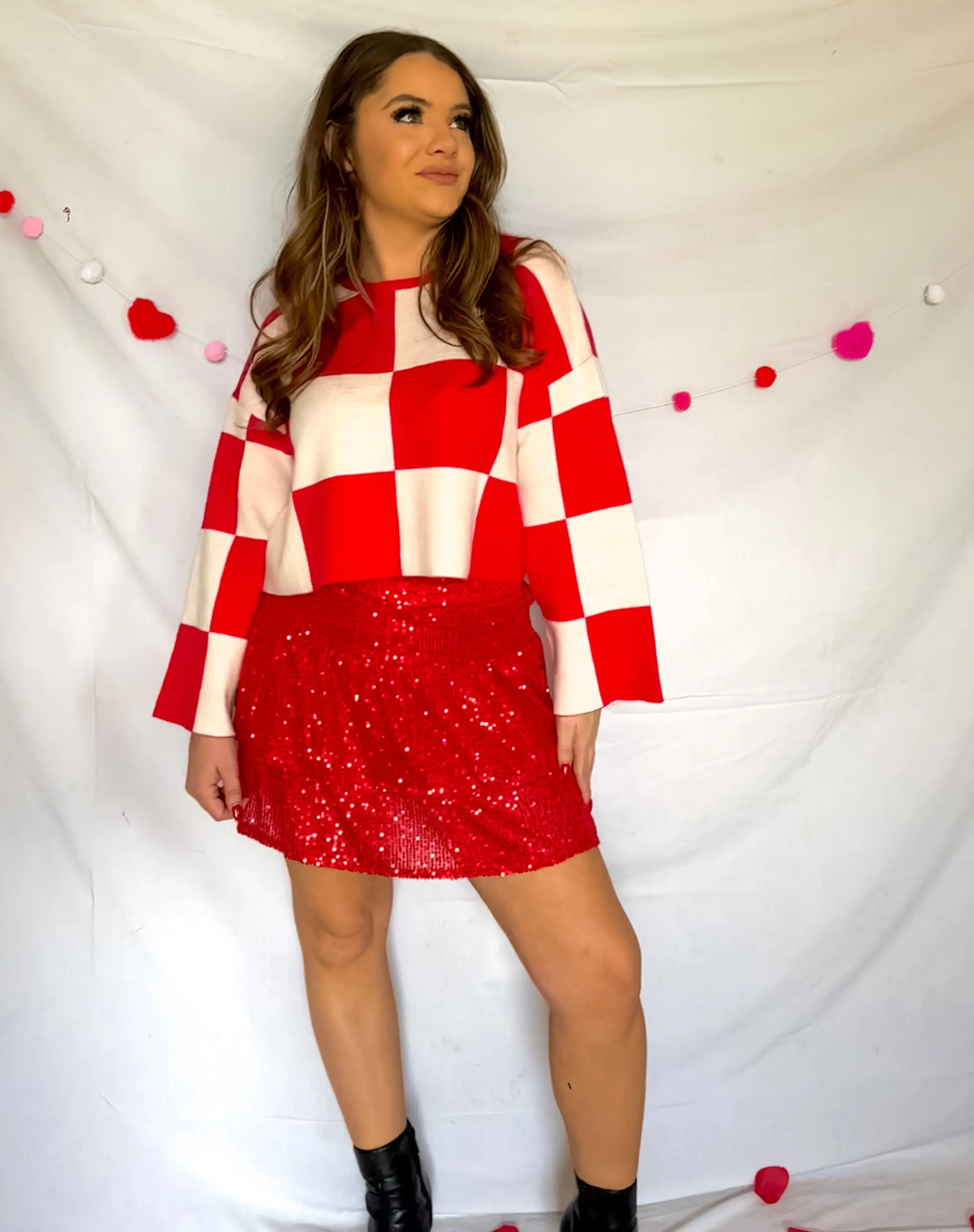 Cupid Checkered Crop Sweater
