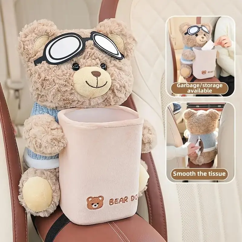 Cute Car Tissue Holder & Trash Can/Garbage 2-in-1 🚗🧻 - Creative Car Organizer for Armrest, Stores Car Accessories, Reduces Clutter, Black Friday Deal: Ideal Christmas/New Year Gift 🎁