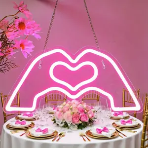 Pink hands than the heart neon light, dimmable LED ambient wall light, living room bedroom background wall decoration, wedding birthday party arrangement, Valentine's Day Christmas creative gifts