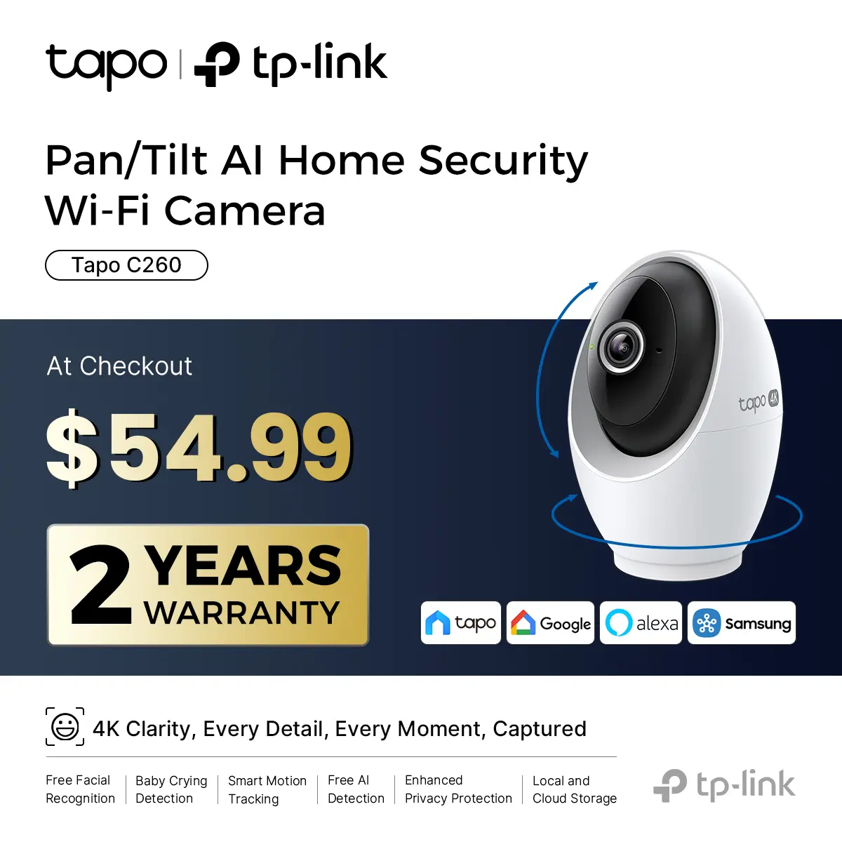 TP-Link & Tapo C260 RoomCam 360° 4K Ultra HD Pan Tilt Dual Band WiFi Indoor Security Camera with AI Face Recognition Two Way Audio and Enhanced Privacy Mode  #SummerWins #DealsForYouDays