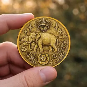 2D Full View Lucky Coin, 777 Number Luck Token, Wealth Favor Brave, Universe Destiny Commemorative Coin, Engraved Symbol Star Pattern