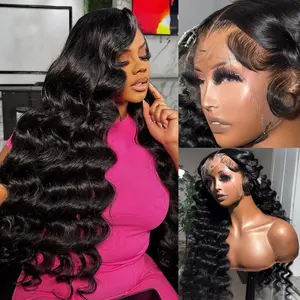 Loose Wave 13x6 Full Frontal Lace Wigs Human Hair 200% Density 40 Inch Loose Deep Wave Frontal Wig Human Hair Virgin 10A Deep Wave HD Lace Front Wig for Women