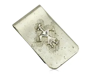 Navajo Money Clip .925 Silver & Nickle Hand Stamped Artist RB C.80's-90's