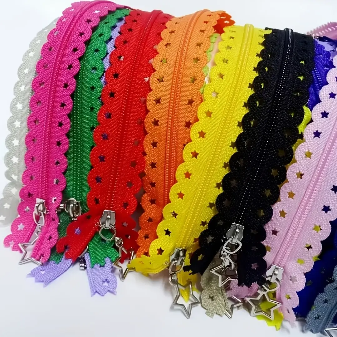 6 Pcs Colorful Hollow Star Design Nylon Trim Zipper Set, Variety, DIY Crafts, Sewing Projects for DIY Sewing Crafts, Jackets & Handbag Making