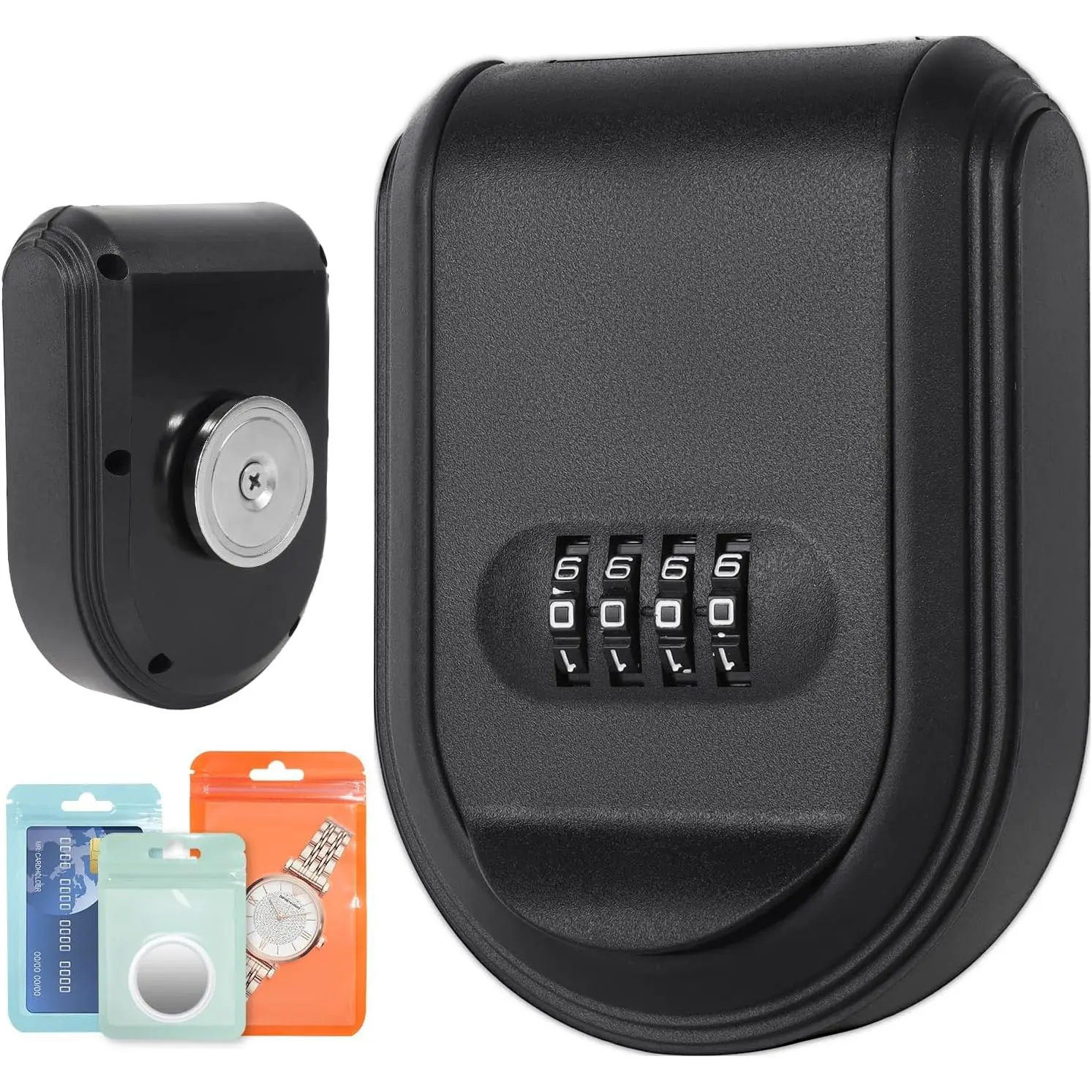 Magnetic combination key lock box, magnetic key holder for hiding spare keys, suitable for outdoor and indoor storage of spare keys under a car.
