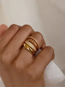 Four-Piece Ring Set, Minimalist Style Stacking Rings, Perfect Gift Choice, Enhance Your Simple Look, Gold Color Rings