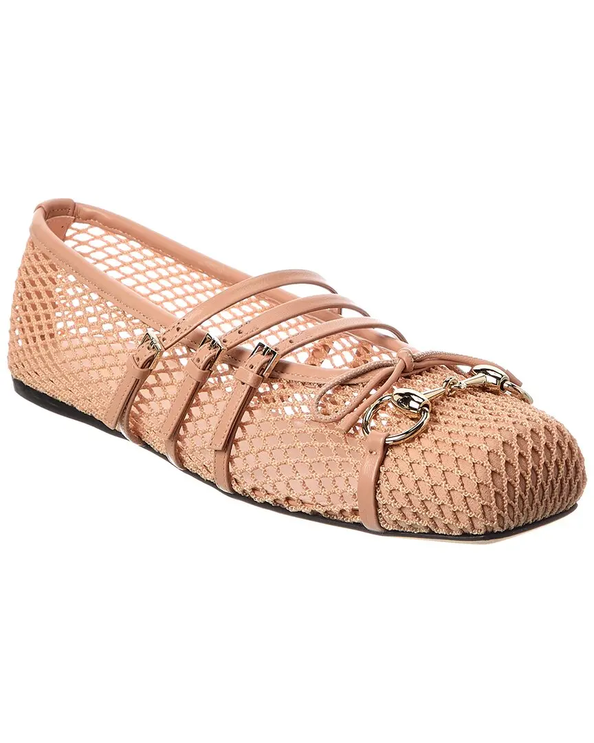 Gucci Horsebit Mesh & Leather Ballet Flat