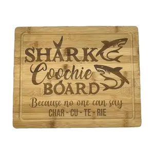 13 3/4" x 11" Bamboo Cutting / Charcuterie Board with Drip Ring  Custom Laser Engraved  - Shark Coochie Board
