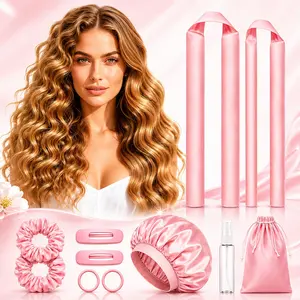 11Pcs Heatless Hair Curling Set, Satin No Heat Curling Rod Kit with Bonnet, Scrunchies, Hair Clips, Hair Ties, Spray Bottle & Storage Bag, Overnight Curlers for Natural Waves, Soft Curls, Volume & Sleep-Friendly Styling Tools