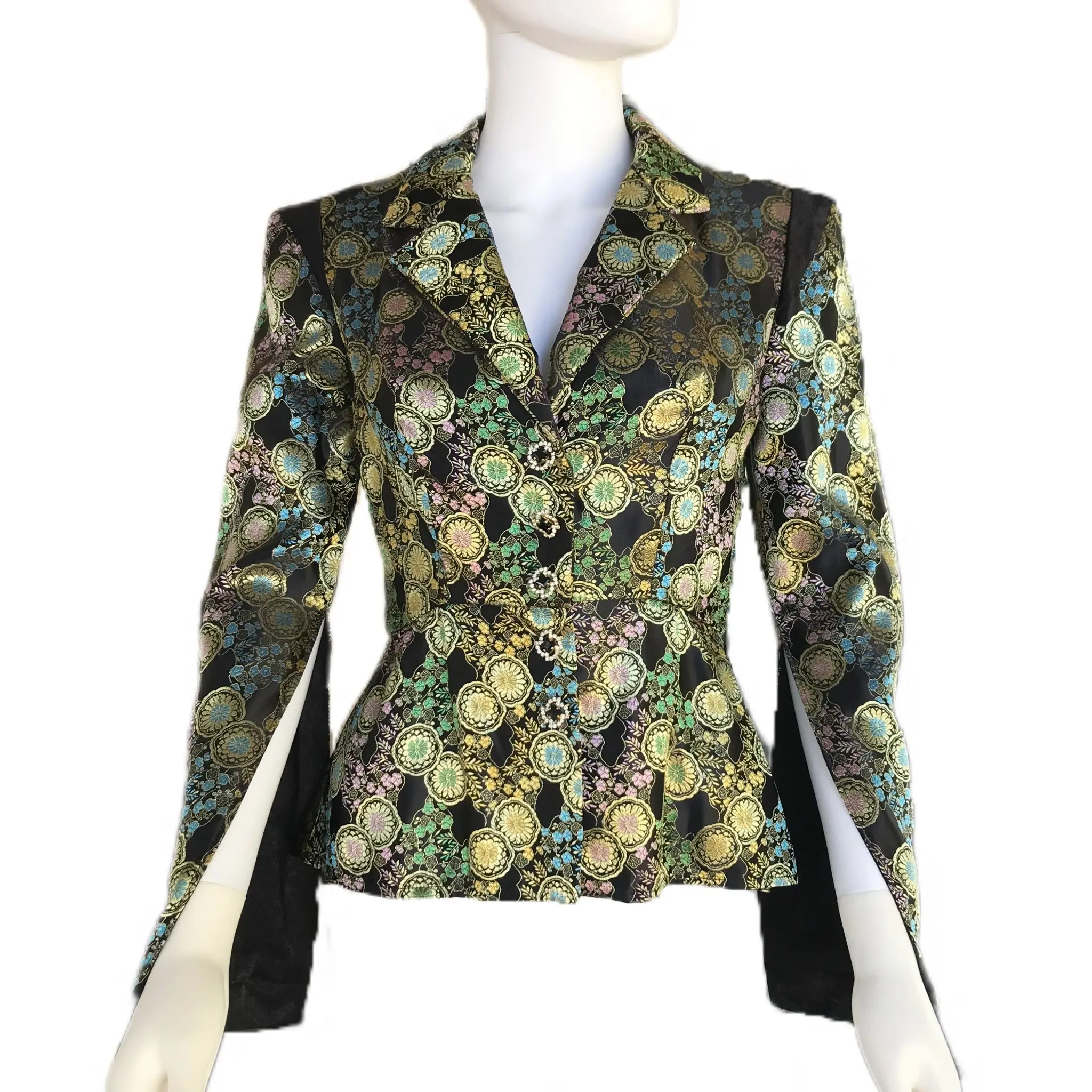 Dynasty Brocade Women's Blazer with Peplum and Split Sleeves - Sz. 0