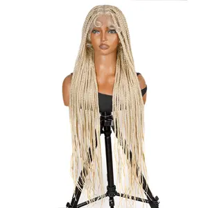 SuperNova #613 Blonde 36'' Knotless Square Box Braided Wig – Full Handmade with Premium Synthetic Fiber, Natural Look & Lightweight Feel, Perfect for Protective Styling, Easy to Wear, Long Knotless Braids for Effortless Glamour