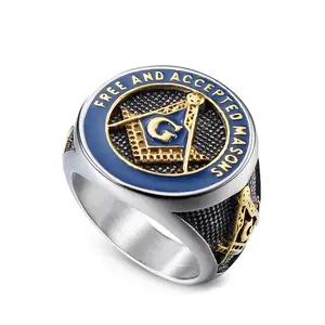 New 3 color Masonic Free Mason Rings Men Stainless Steel Signet Freemason Silver Blue Freemasonry Punk Jewelry Mens Male Gifts