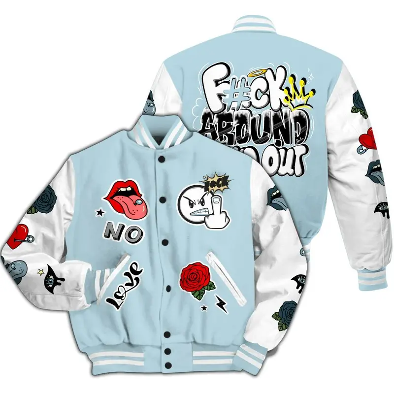 Varsity Jacket To Match AJ 11 Low Year of the Snake – “FK Around Find Out” Graphic Streetwear All Over Print Varsity Jacket for Sneaker Matching Outfit