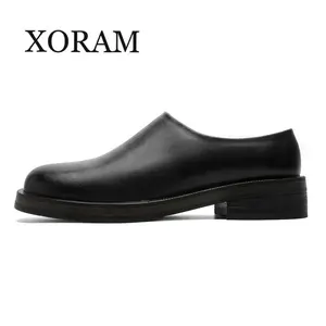 XORAM Men's shoes 2026 Four Seasons Fashion Height Increase One Step Thick soled Soft soled Muller Shoes Lazy Luxury One Step Men's Leather Shoes 94643 Closed Footwear