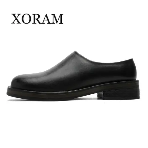 XORAM Men's shoes 2026 Four Seasons Fashion Height Increase One Step Thick soled Soft soled Muller Shoes Lazy Luxury One Step Men's Leather Shoes 94643 Closed Footwear