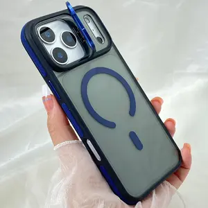 for iPhone 17 16 15 14 Plus 13 12 11 Pro max Phone Case with Stash Stand,Magnetic Compatible with MagSafe,Colorful Anti-Slip Edge,Anti-Yellowing & Scratch-Resistant Crystal Clear Back Cover Shockproof Protective Phone Cases for iPhone 17 Pro Max