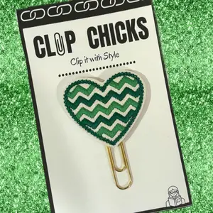 Green Chevron Heart Novelty Paper Clip, Fun Bookmark, Planner Clip, Journal Accessories, Paper Organizer, St. Patrick's Day Gift, Whimsical Gifts for Readers and Writers, Unique Gifts under $5.