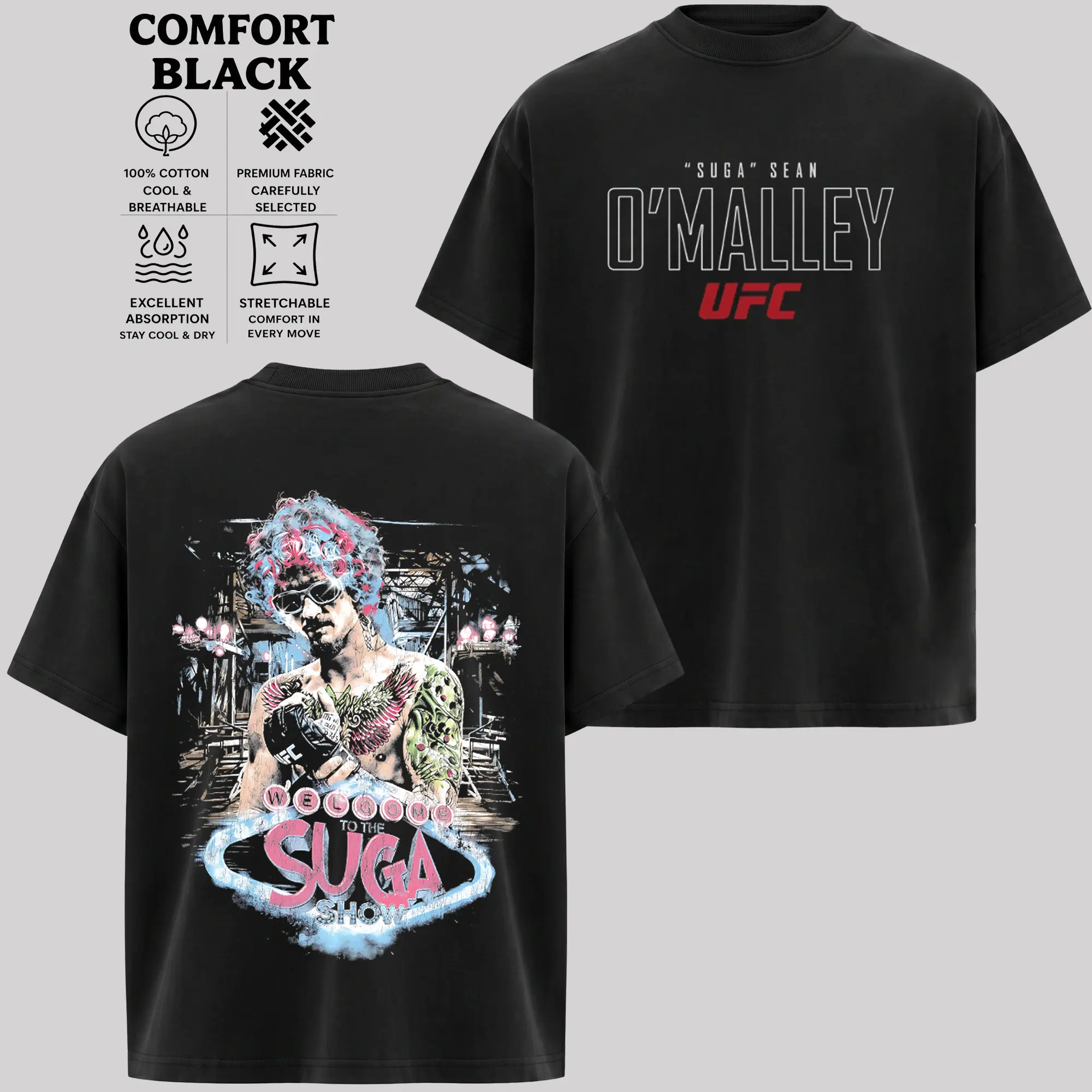 Suga Sean O'Malley Comfort T-Shirts, UFC Champion Vintage Graphic T-Shirt, MMA Fighter Shirt, Retro Fighting Tee, Octagon Fight Shirt, Combat Sports Gift for MMA Fans Crew Neck Menswear
