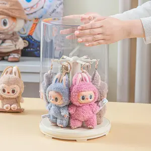 1pc LABUBU or 360° Rotating Acrylic Storage Box - Transparent Cylindrical Dust-proof Storage Box with Hook, Perfect for Collectibles, Pendants and Labubu Themed Decorations | and (Dolls) Fabric Storage Bin utility rack Clear Box Set Organiser