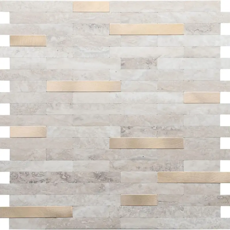 STICKGOO 10 Sheets Peel and Stick Backsplash, PVC Wall Tiles Stick on Backsplash for Kitchen - White Marble with Metal Silver