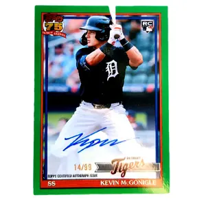 Kevin McGonigle Detroit Tigers 2026 Topps Series 2 "Topps 75 Years of Baseball Anniversary Green Autographed 14 of 99 Rookie Card